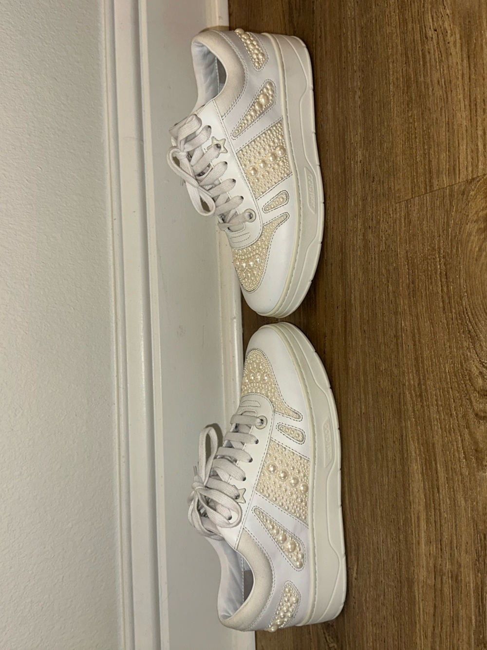 Jimmy Choo White Pearl-Embellished Leather Sneakers - Picture 8 of 11